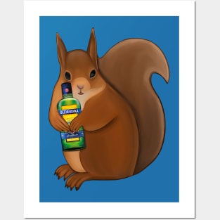 Funny squirrel with bottle of beherovka Posters and Art